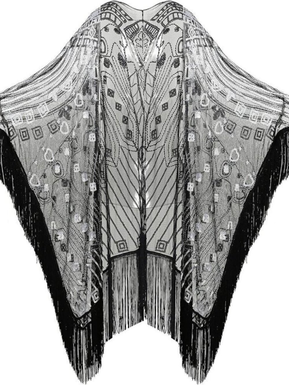 BABEYOND 1920s Sequin Beaded Shawl Wraps Fringed Evening Cape Scarf for Wedding
